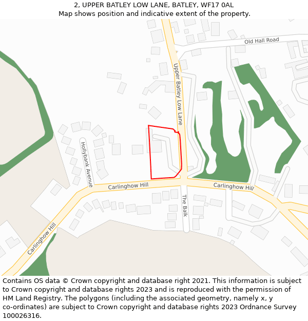 2, UPPER BATLEY LOW LANE, BATLEY, WF17 0AL: Location map and indicative extent of plot