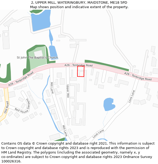 2, UPPER MILL, WATERINGBURY, MAIDSTONE, ME18 5PD: Location map and indicative extent of plot