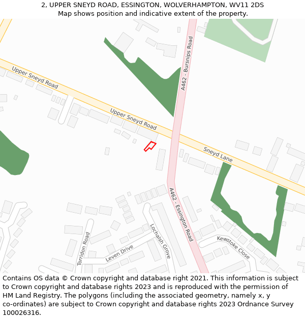 2, UPPER SNEYD ROAD, ESSINGTON, WOLVERHAMPTON, WV11 2DS: Location map and indicative extent of plot