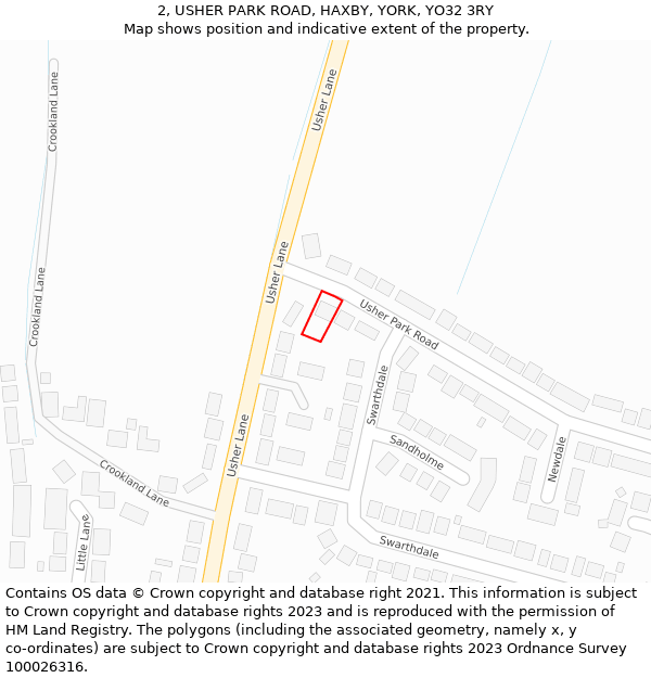 2, USHER PARK ROAD, HAXBY, YORK, YO32 3RY: Location map and indicative extent of plot