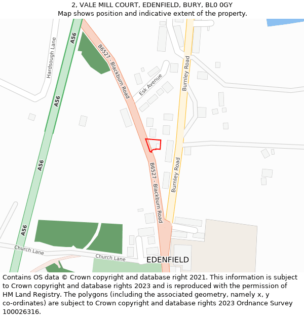 2, VALE MILL COURT, EDENFIELD, BURY, BL0 0GY: Location map and indicative extent of plot