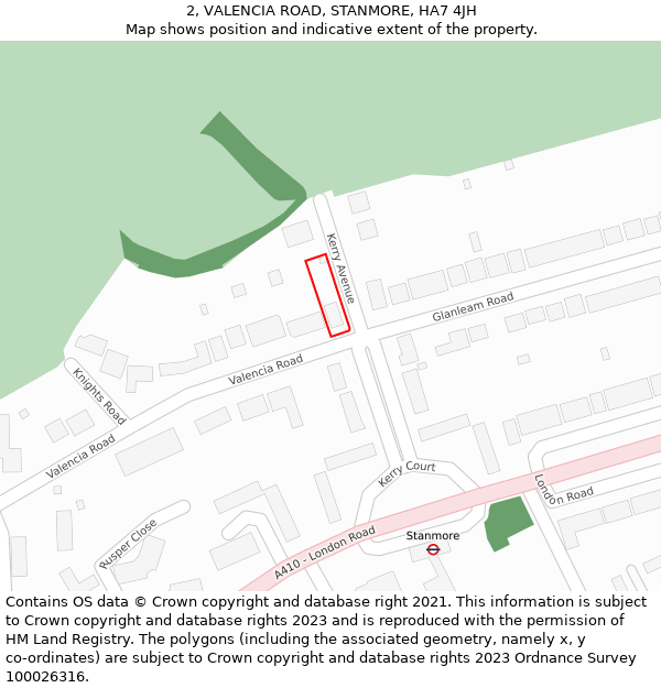 2, VALENCIA ROAD, STANMORE, HA7 4JH: Location map and indicative extent of plot