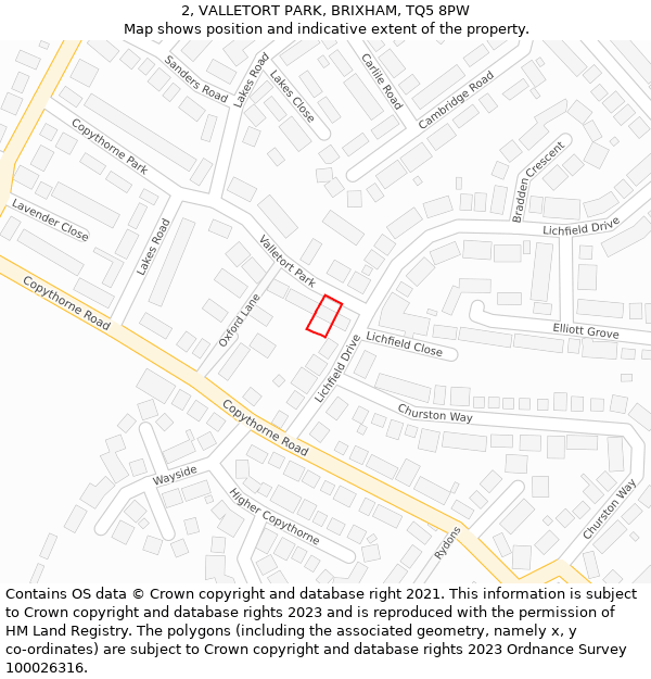 2, VALLETORT PARK, BRIXHAM, TQ5 8PW: Location map and indicative extent of plot