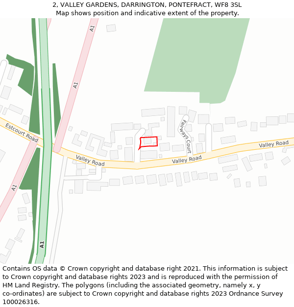 2, VALLEY GARDENS, DARRINGTON, PONTEFRACT, WF8 3SL: Location map and indicative extent of plot