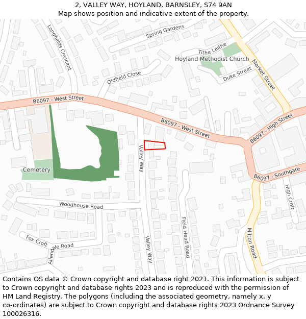 2, VALLEY WAY, HOYLAND, BARNSLEY, S74 9AN: Location map and indicative extent of plot