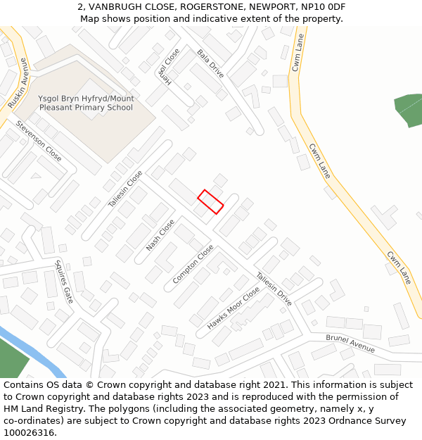 2, VANBRUGH CLOSE, ROGERSTONE, NEWPORT, NP10 0DF: Location map and indicative extent of plot