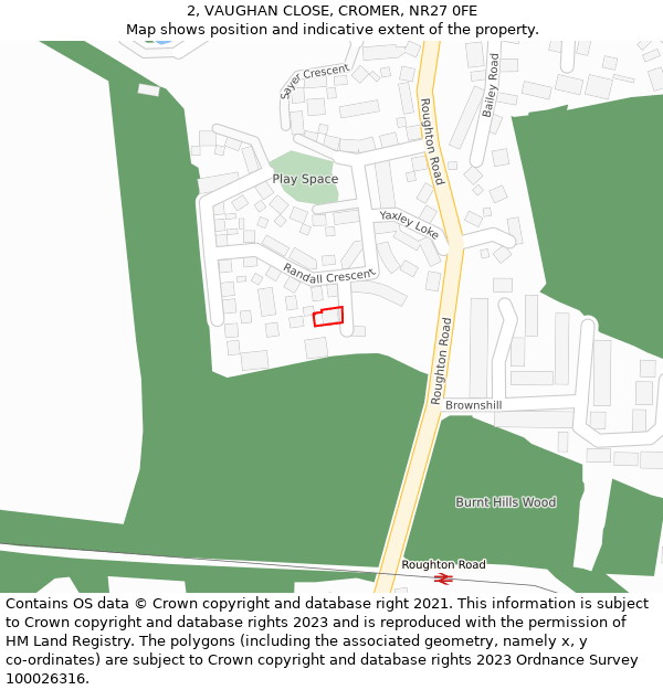 2, VAUGHAN CLOSE, CROMER, NR27 0FE: Location map and indicative extent of plot