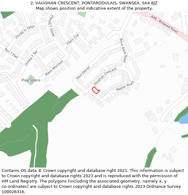 2, VAUGHAN CRESCENT, PONTARDDULAIS, SWANSEA, SA4 8JZ: Location map and indicative extent of plot