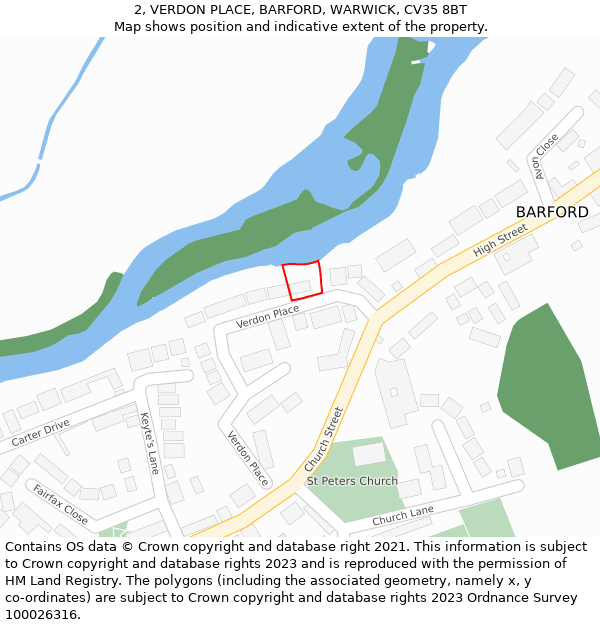 2, VERDON PLACE, BARFORD, WARWICK, CV35 8BT: Location map and indicative extent of plot