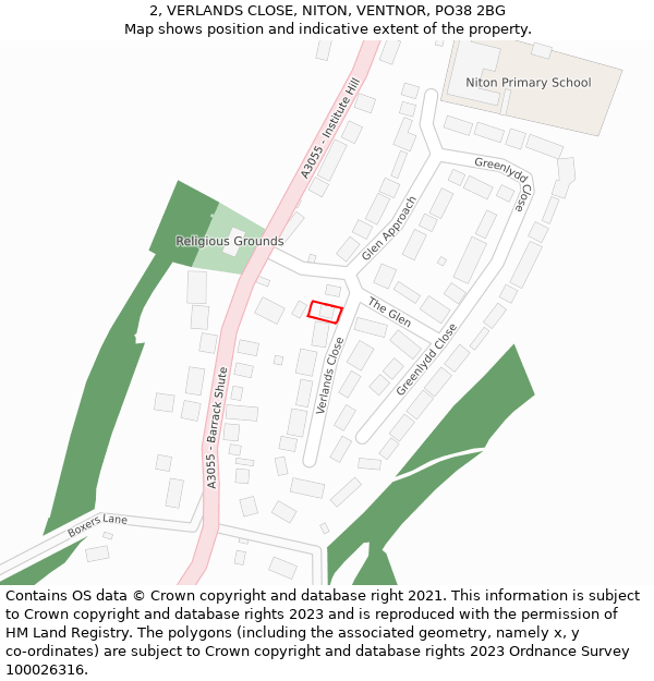 2, VERLANDS CLOSE, NITON, VENTNOR, PO38 2BG: Location map and indicative extent of plot