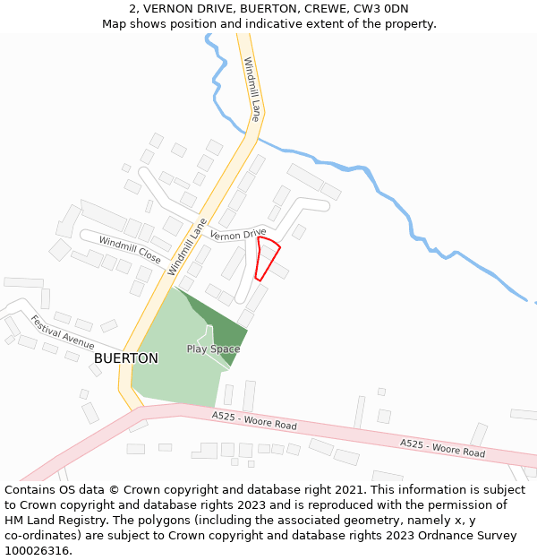 2, VERNON DRIVE, BUERTON, CREWE, CW3 0DN: Location map and indicative extent of plot