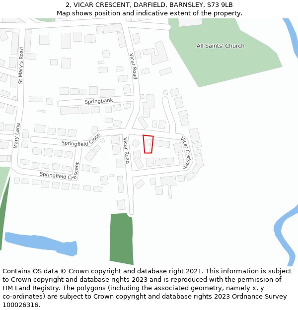 2, VICAR CRESCENT, DARFIELD, BARNSLEY, S73 9LB: Location map and indicative extent of plot
