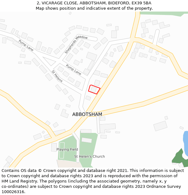 2, VICARAGE CLOSE, ABBOTSHAM, BIDEFORD, EX39 5BA: Location map and indicative extent of plot