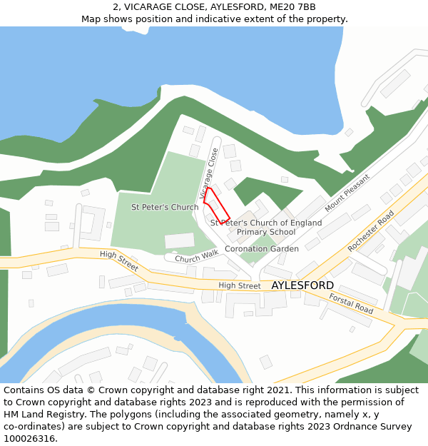 2, VICARAGE CLOSE, AYLESFORD, ME20 7BB: Location map and indicative extent of plot