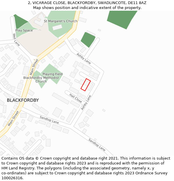 2, VICARAGE CLOSE, BLACKFORDBY, SWADLINCOTE, DE11 8AZ: Location map and indicative extent of plot