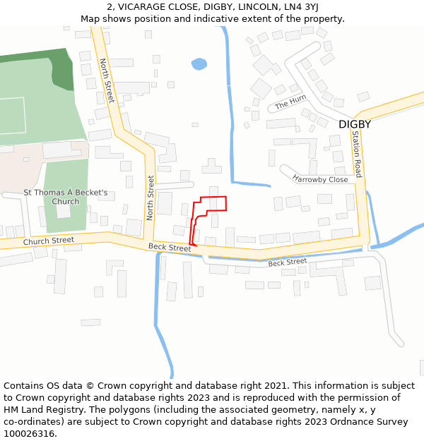 2, VICARAGE CLOSE, DIGBY, LINCOLN, LN4 3YJ: Location map and indicative extent of plot