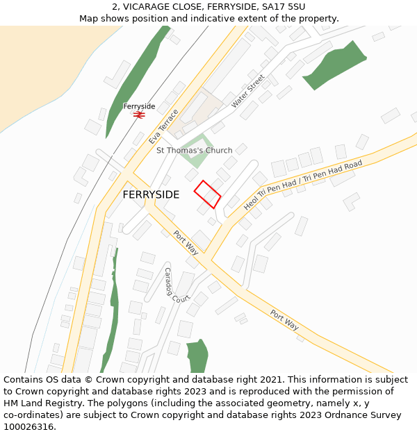 2, VICARAGE CLOSE, FERRYSIDE, SA17 5SU: Location map and indicative extent of plot