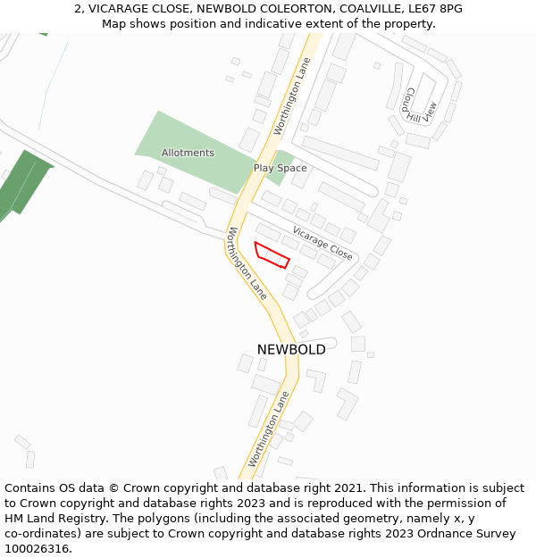 2, VICARAGE CLOSE, NEWBOLD COLEORTON, COALVILLE, LE67 8PG: Location map and indicative extent of plot