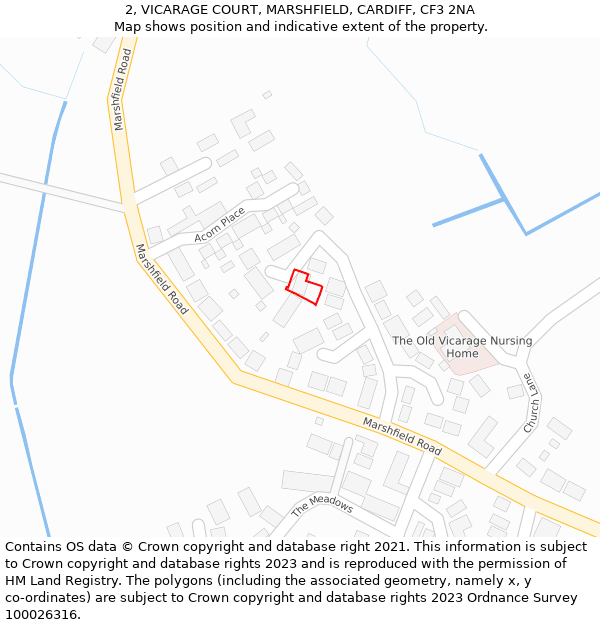 2, VICARAGE COURT, MARSHFIELD, CARDIFF, CF3 2NA: Location map and indicative extent of plot