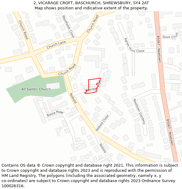 2, VICARAGE CROFT, BASCHURCH, SHREWSBURY, SY4 2AT: Location map and indicative extent of plot