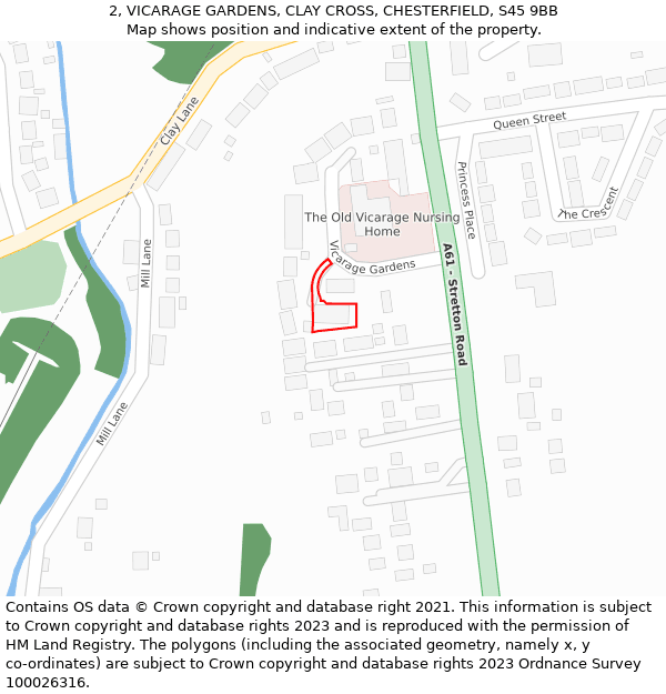 2, VICARAGE GARDENS, CLAY CROSS, CHESTERFIELD, S45 9BB: Location map and indicative extent of plot