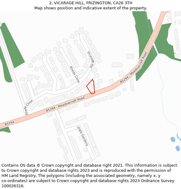 2, VICARAGE HILL, FRIZINGTON, CA26 3TH: Location map and indicative extent of plot