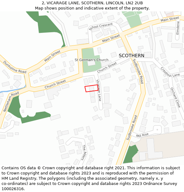 2, VICARAGE LANE, SCOTHERN, LINCOLN, LN2 2UB: Location map and indicative extent of plot