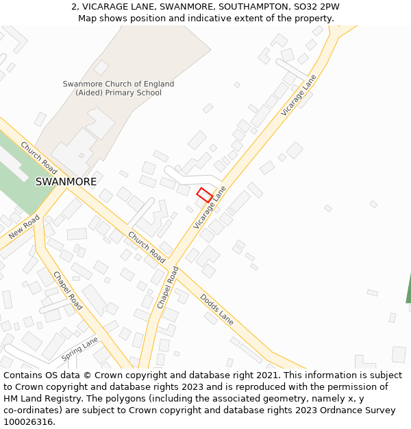 2, VICARAGE LANE, SWANMORE, SOUTHAMPTON, SO32 2PW: Location map and indicative extent of plot