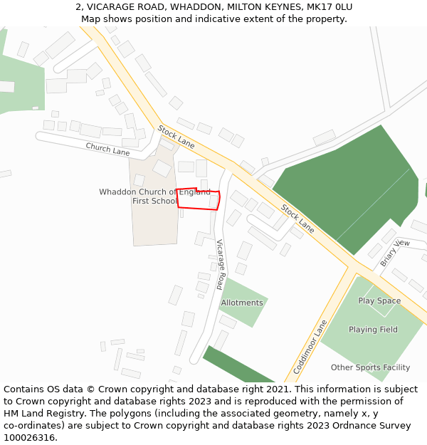 2, VICARAGE ROAD, WHADDON, MILTON KEYNES, MK17 0LU: Location map and indicative extent of plot