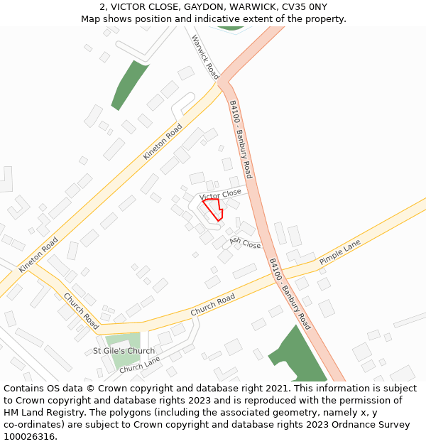 2, VICTOR CLOSE, GAYDON, WARWICK, CV35 0NY: Location map and indicative extent of plot