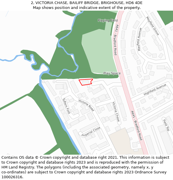 2, VICTORIA CHASE, BAILIFF BRIDGE, BRIGHOUSE, HD6 4DE: Location map and indicative extent of plot