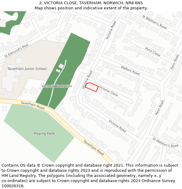 2, VICTORIA CLOSE, TAVERHAM, NORWICH, NR8 6NS: Location map and indicative extent of plot