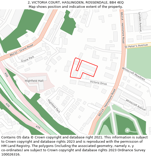 2, VICTORIA COURT, HASLINGDEN, ROSSENDALE, BB4 4EQ: Location map and indicative extent of plot