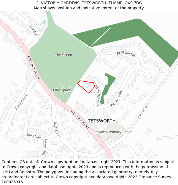 2, VICTORIA GARDENS, TETSWORTH, THAME, OX9 7DG: Location map and indicative extent of plot