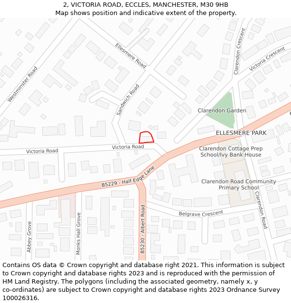 2, VICTORIA ROAD, ECCLES, MANCHESTER, M30 9HB: Location map and indicative extent of plot