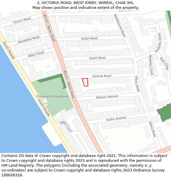 2, VICTORIA ROAD, WEST KIRBY, WIRRAL, CH48 3HL: Location map and indicative extent of plot