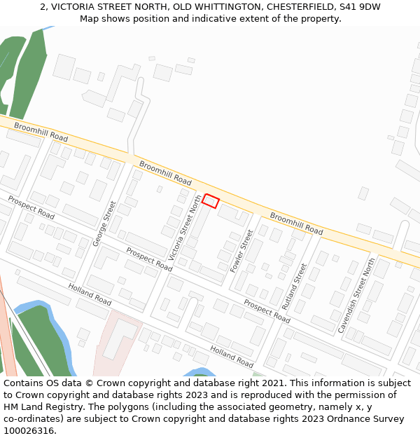 2, VICTORIA STREET NORTH, OLD WHITTINGTON, CHESTERFIELD, S41 9DW: Location map and indicative extent of plot