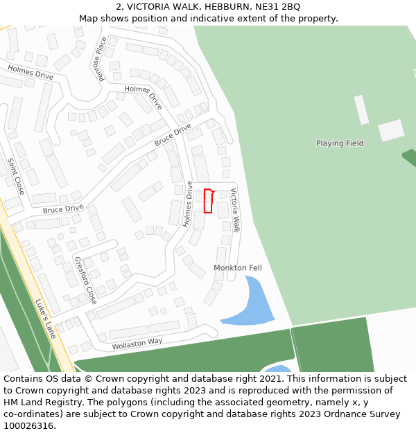 2, VICTORIA WALK, HEBBURN, NE31 2BQ: Location map and indicative extent of plot