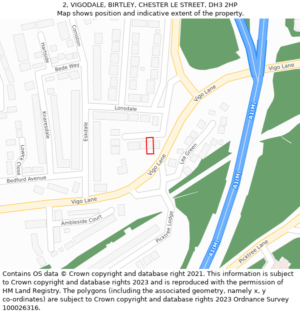 2, VIGODALE, BIRTLEY, CHESTER LE STREET, DH3 2HP: Location map and indicative extent of plot
