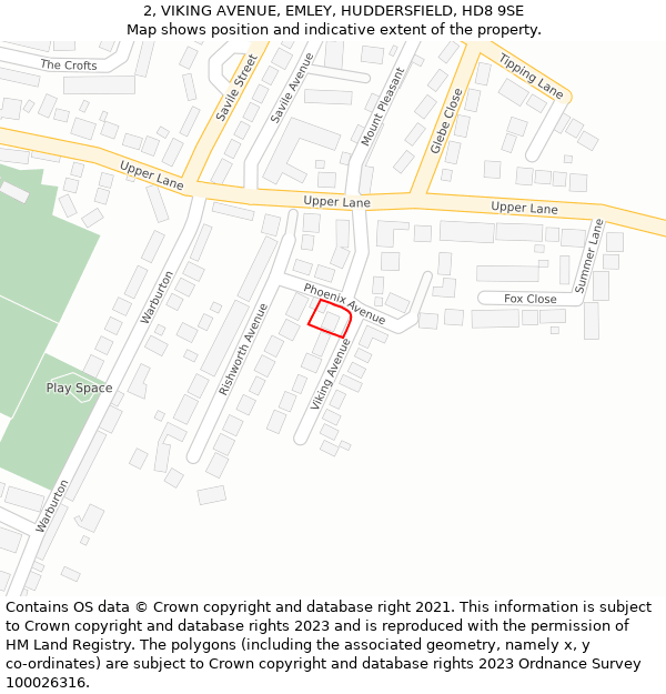 2, VIKING AVENUE, EMLEY, HUDDERSFIELD, HD8 9SE: Location map and indicative extent of plot