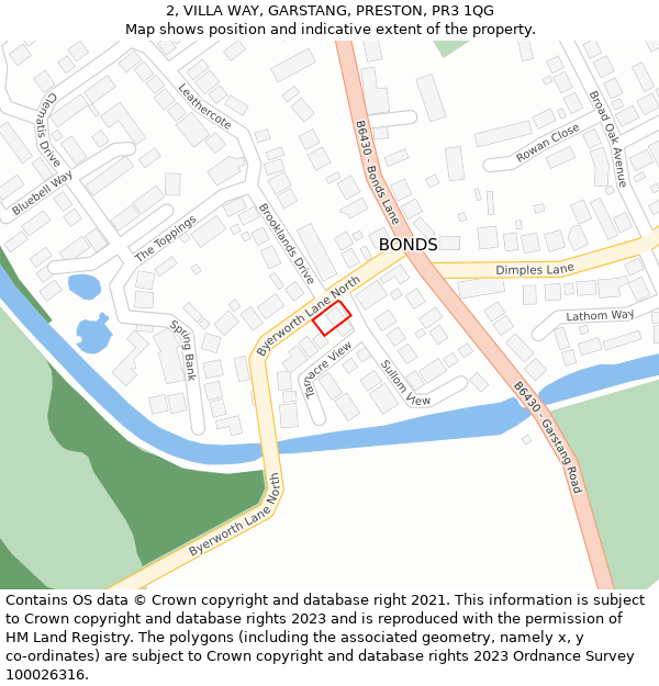 2, VILLA WAY, GARSTANG, PRESTON, PR3 1QG: Location map and indicative extent of plot