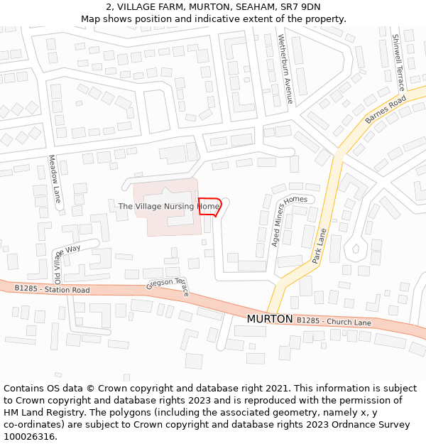 2, VILLAGE FARM, MURTON, SEAHAM, SR7 9DN: Location map and indicative extent of plot