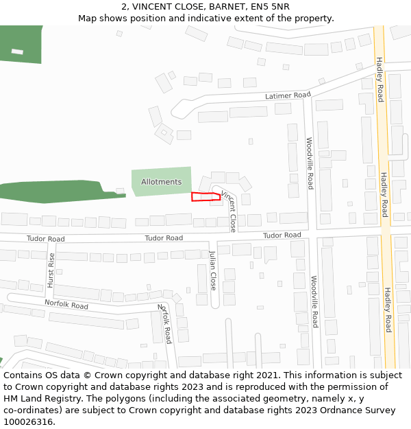 2, VINCENT CLOSE, BARNET, EN5 5NR: Location map and indicative extent of plot