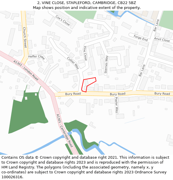 2, VINE CLOSE, STAPLEFORD, CAMBRIDGE, CB22 5BZ: Location map and indicative extent of plot