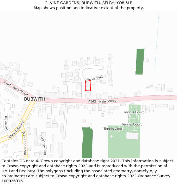 2, VINE GARDENS, BUBWITH, SELBY, YO8 6LP: Location map and indicative extent of plot