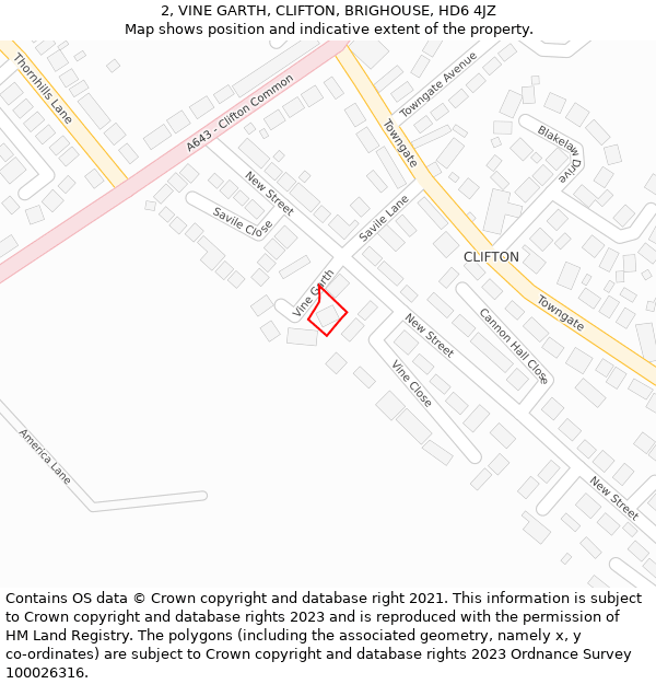 2, VINE GARTH, CLIFTON, BRIGHOUSE, HD6 4JZ: Location map and indicative extent of plot