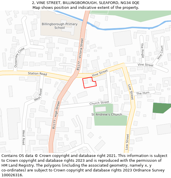 2, VINE STREET, BILLINGBOROUGH, SLEAFORD, NG34 0QE: Location map and indicative extent of plot