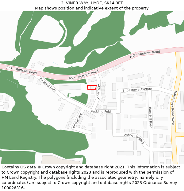 2, VINER WAY, HYDE, SK14 3ET: Location map and indicative extent of plot