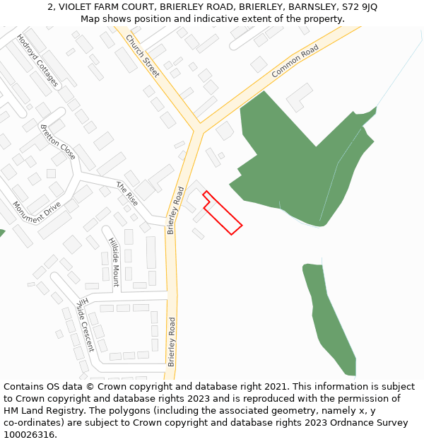 2, VIOLET FARM COURT, BRIERLEY ROAD, BRIERLEY, BARNSLEY, S72 9JQ: Location map and indicative extent of plot