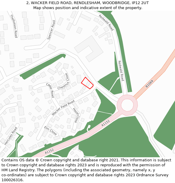 2, WACKER FIELD ROAD, RENDLESHAM, WOODBRIDGE, IP12 2UT: Location map and indicative extent of plot